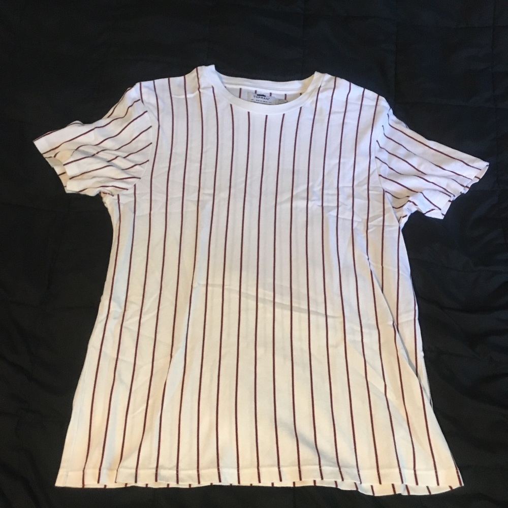 TOPMAN Red Pinstripe T Shirt